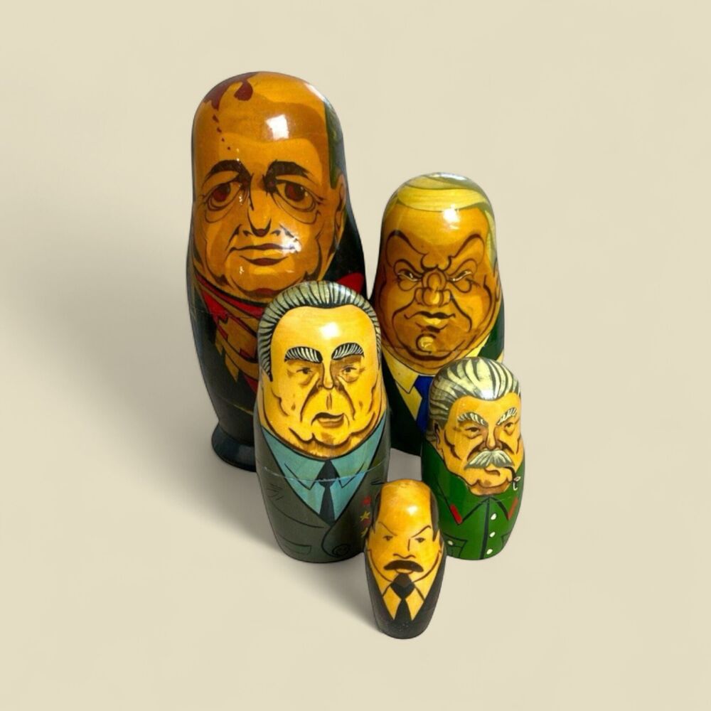 Russian Leaders Nesting Dolls USSR Set 5 Hand Painted Matryoshka Vintage